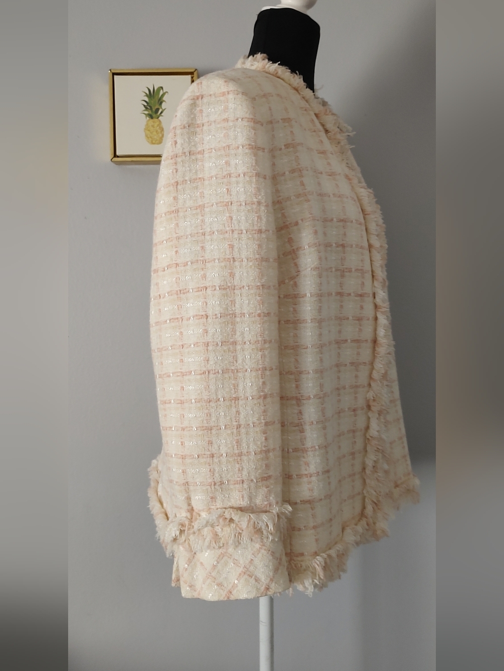 Tweed Blazer Cream  Women Open-Front Jacket - Picture 11 of 12